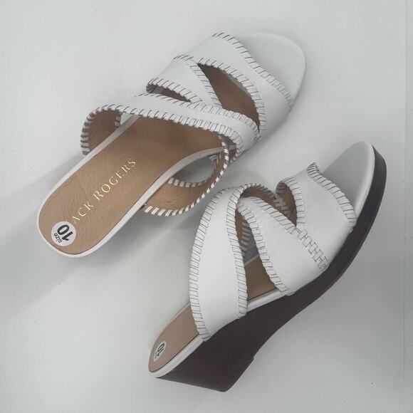 NEW JACK ROGERS Sandals Size 10 Jackie Mid Wedge White Leather Prep Summer NWOT - Picture 2 of 15
